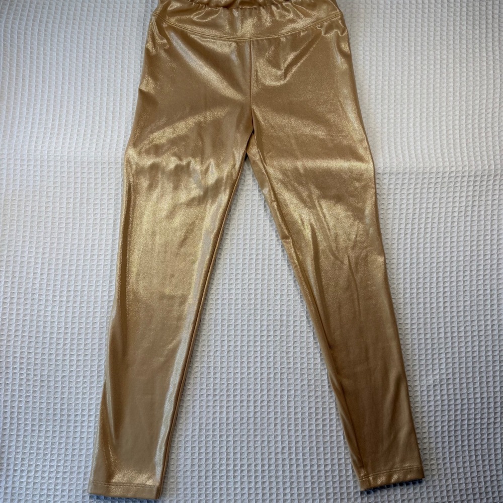 Cat & Jack Girls Gold Metallic Shimmer Leggings Size L 10/12 Shiny Stretch Pants - Picture 1 of 5